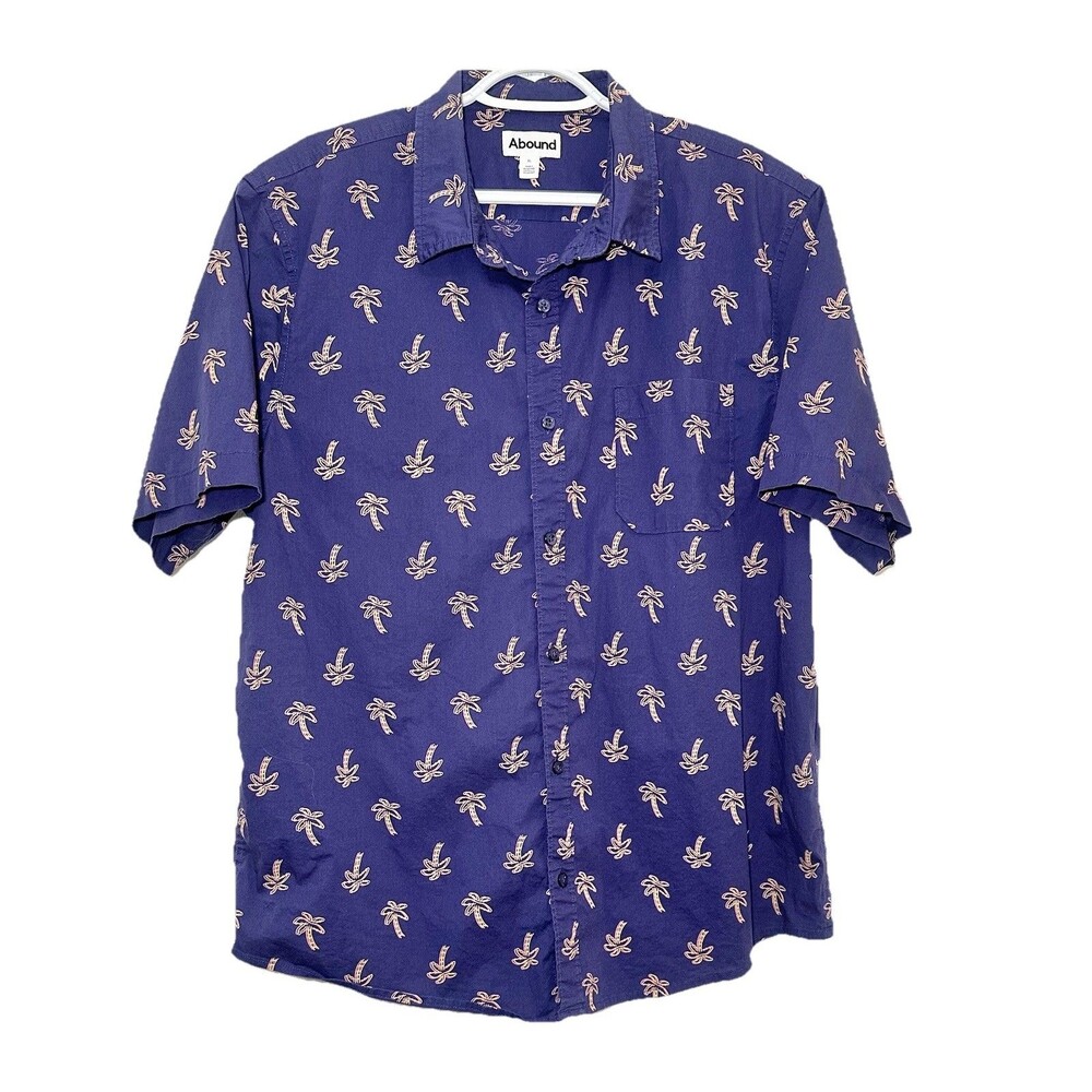 Abound Palm Tree Shirt XL Blue Tropical Button Up Stretch Cotton